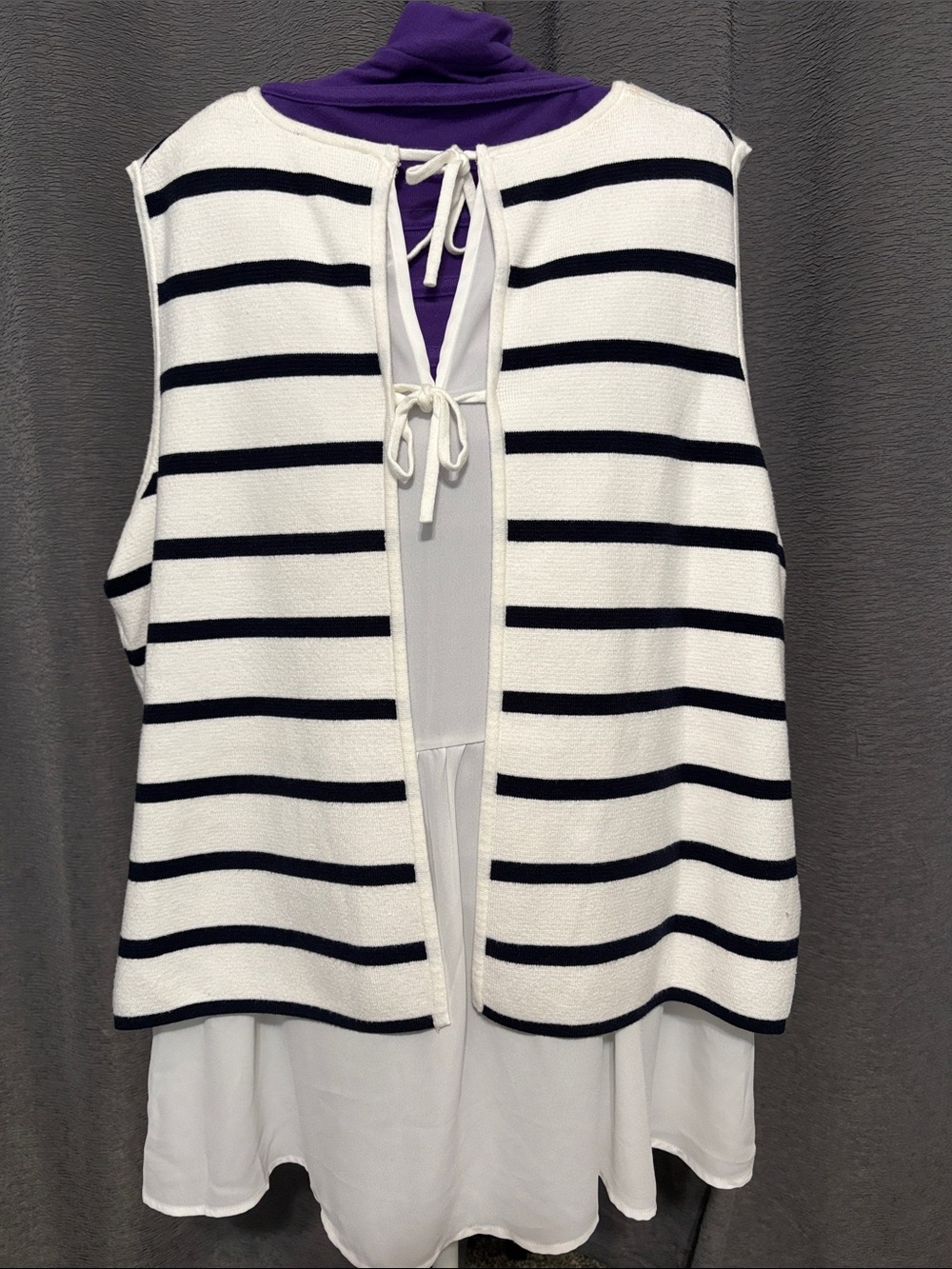 Striped Layered Sleeveless Top Summer Sweater Material- White & Navy